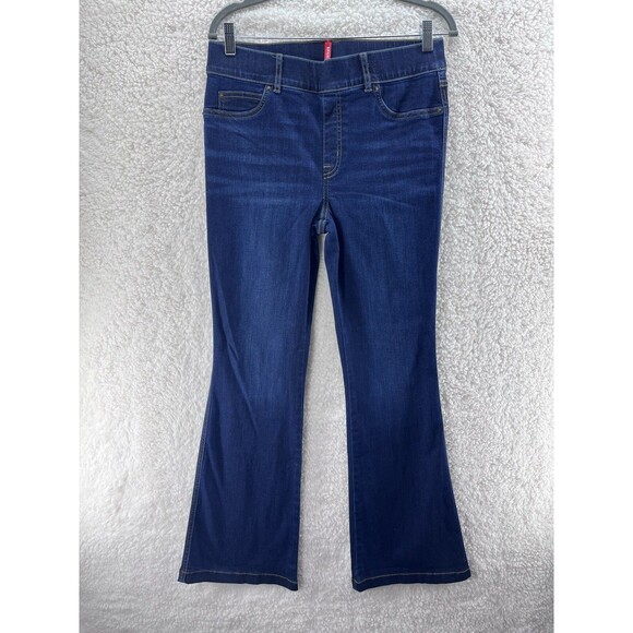 SPANX Denim Flare Jeans Women's Size Medium Dark Blue Pull-on Stretch 20327Q - Picture 1 of 12